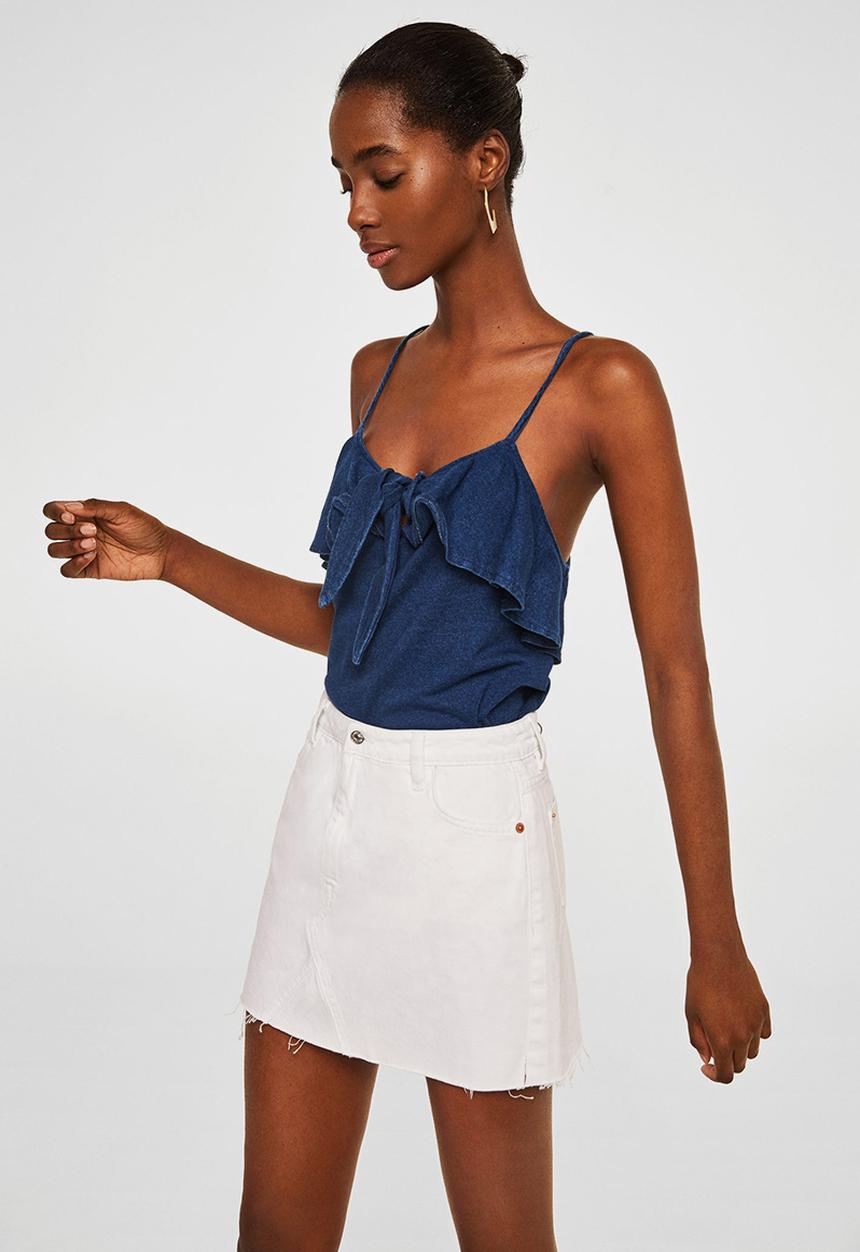 MANGO - Ruffled detail top dark - blue