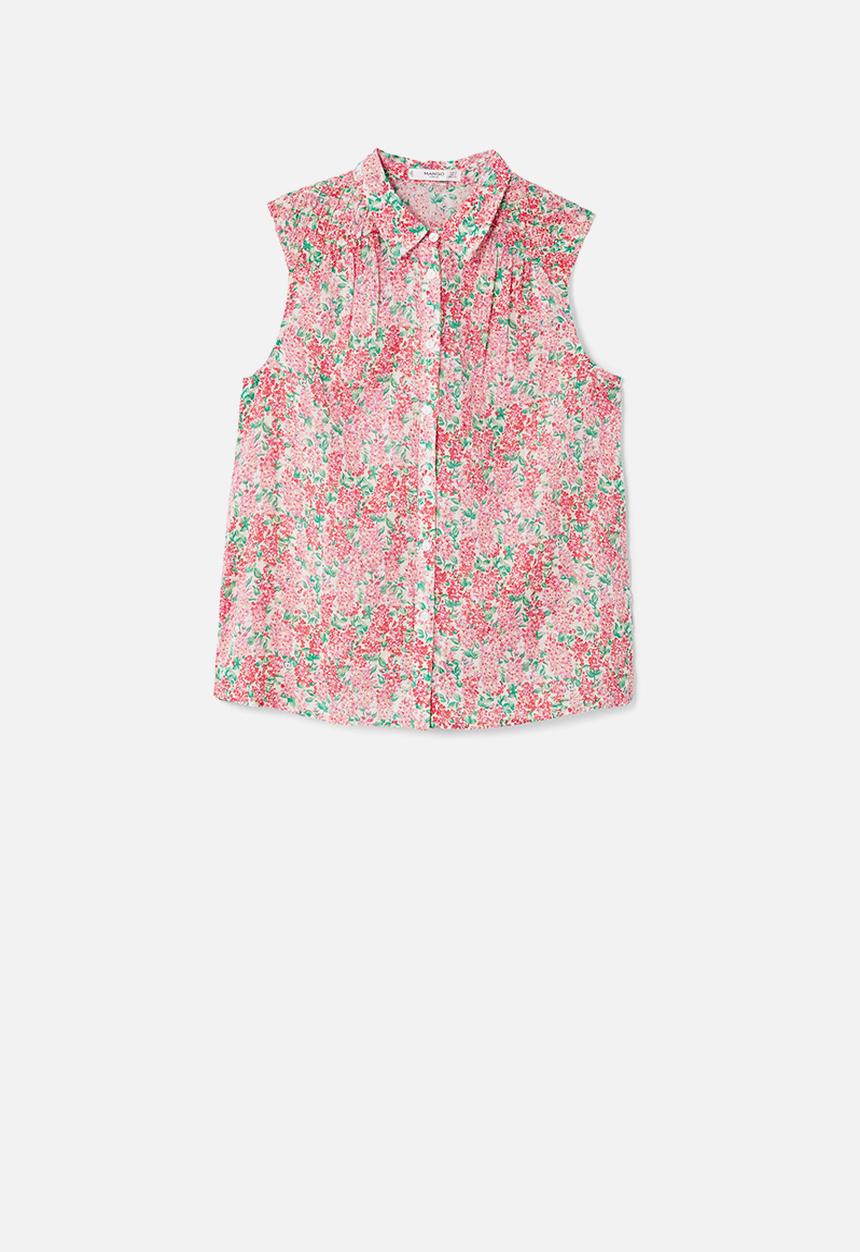MANGO - Floral sleeveless shirt -  pink