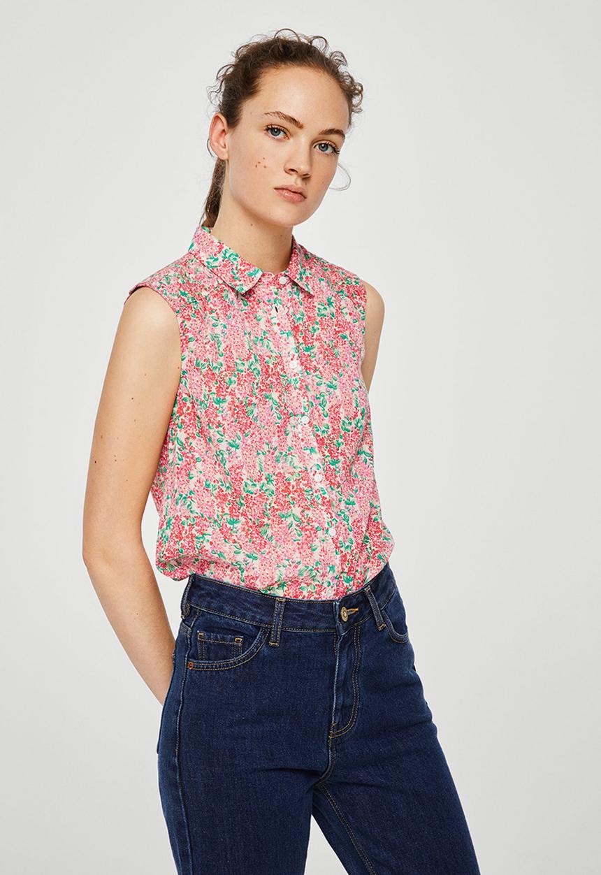 MANGO - Floral sleeveless shirt -  pink