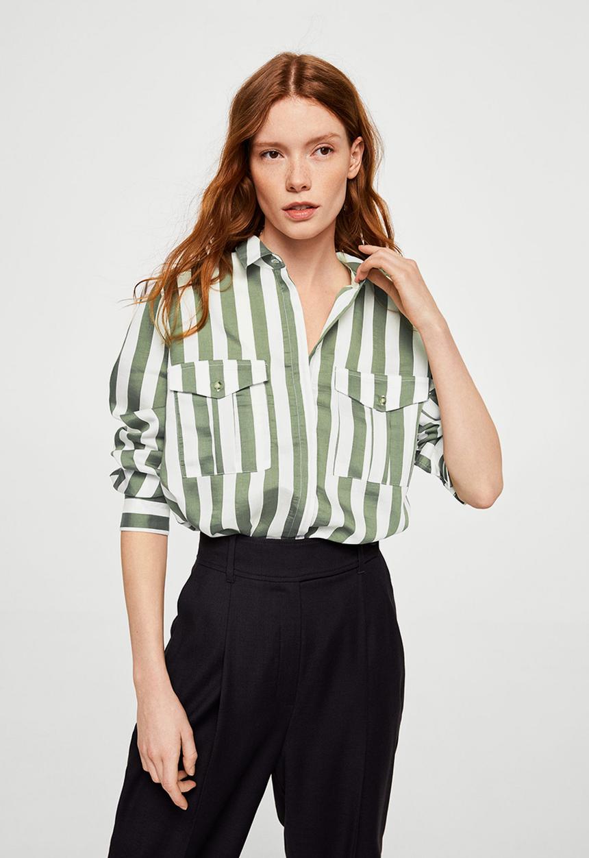 MANGO - Striped soft shirt - green