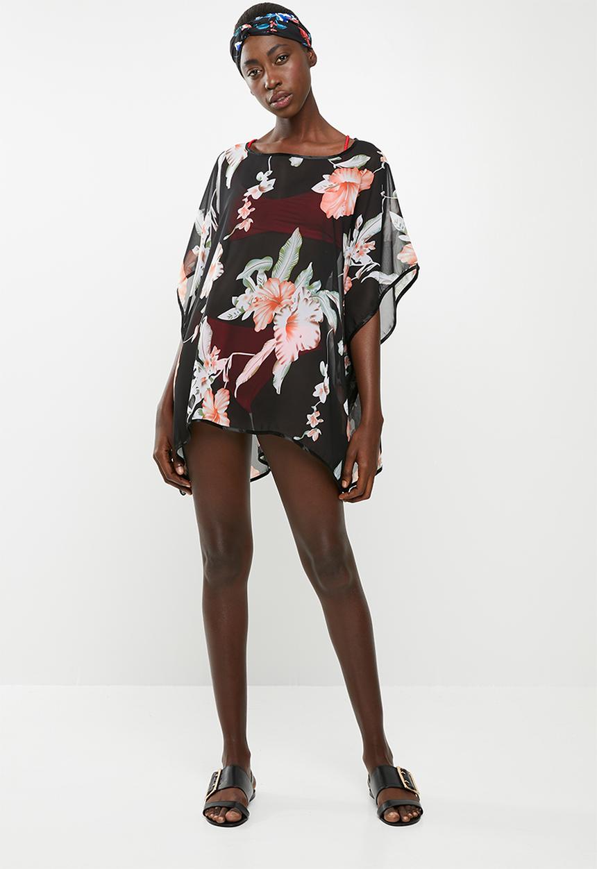 Lithe - Pullover kaftan with piping detail black and cream