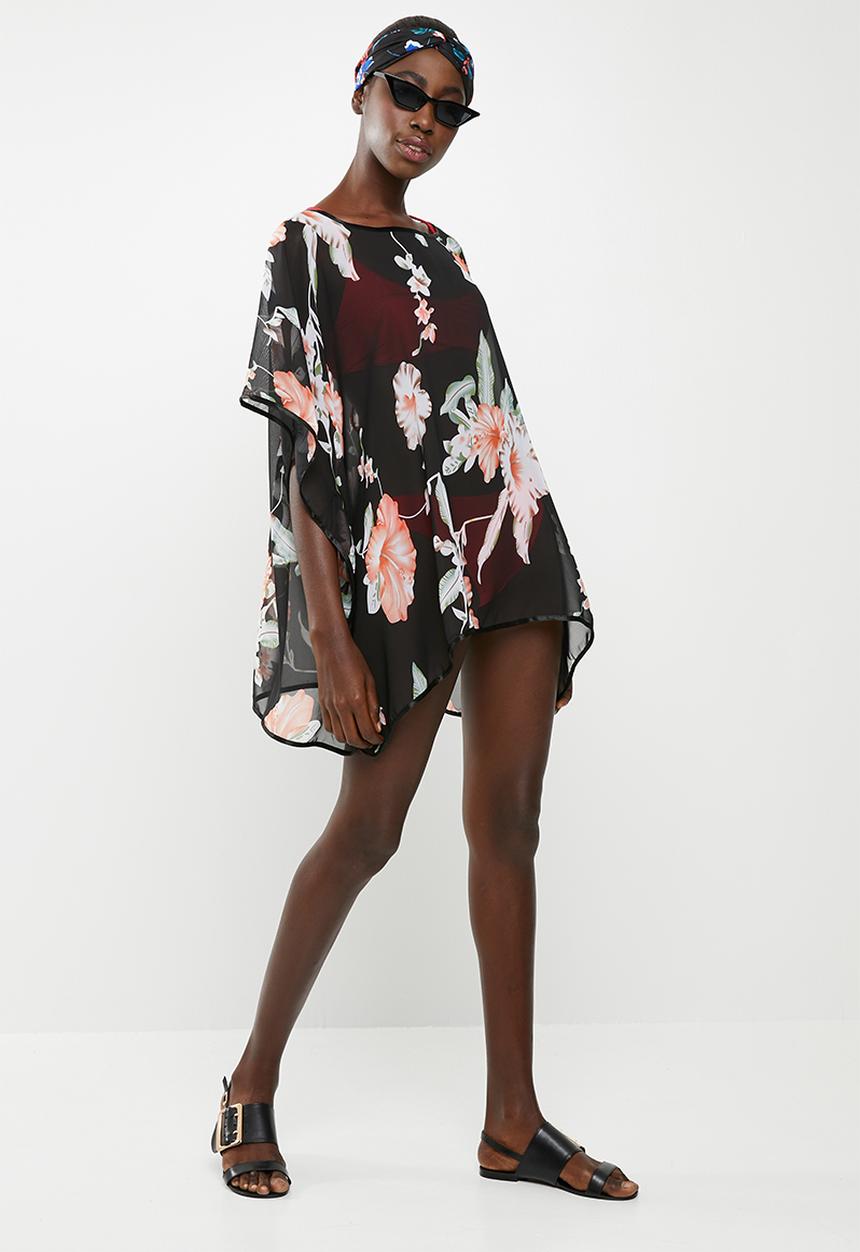 Lithe - Pullover kaftan with piping detail black and cream