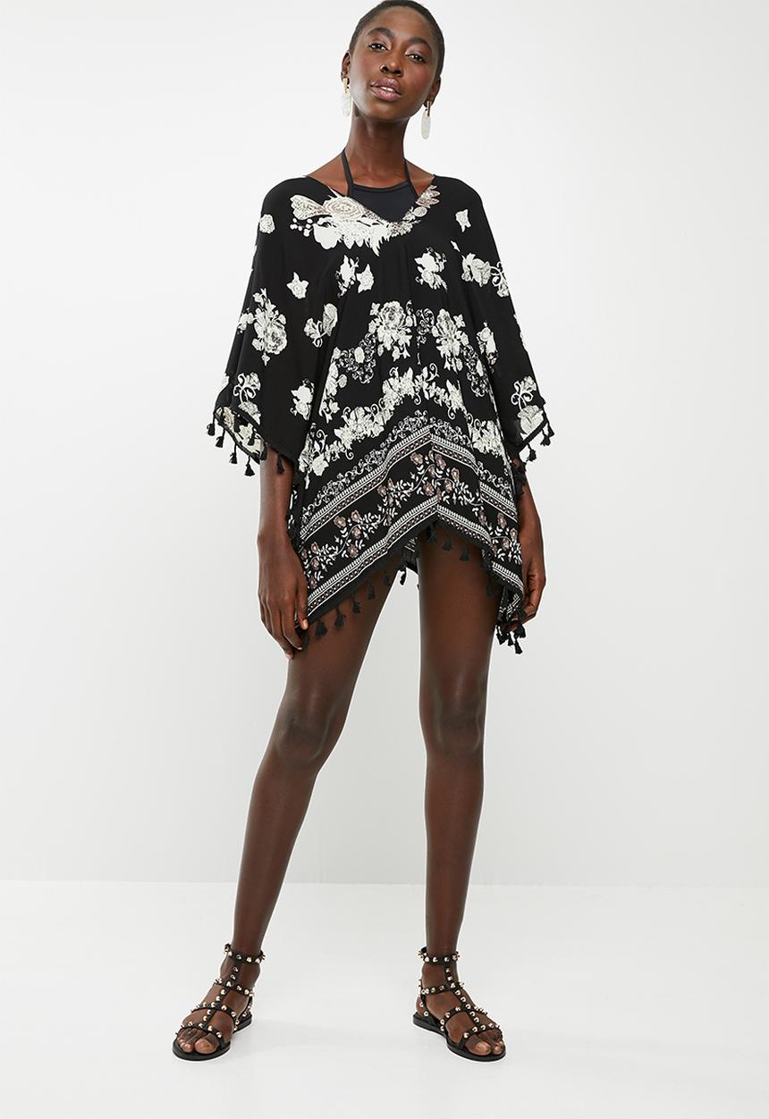 Lithe - Tassel trim kaftan - black & white
