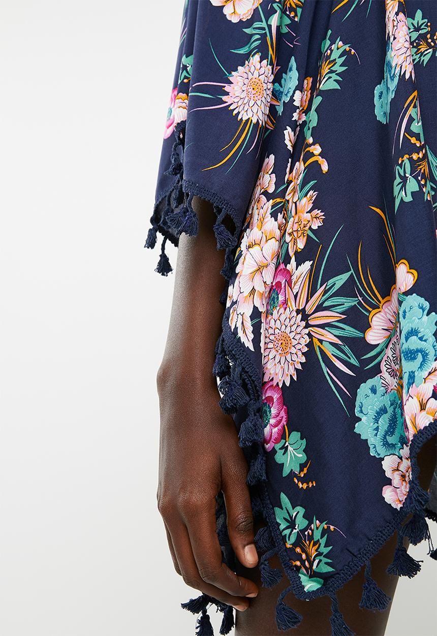 Lithe - Pullover kaftan with tassel on side hem - navy