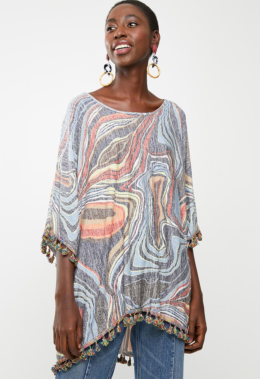 Revenge - Tassel detail printed tunic - blue