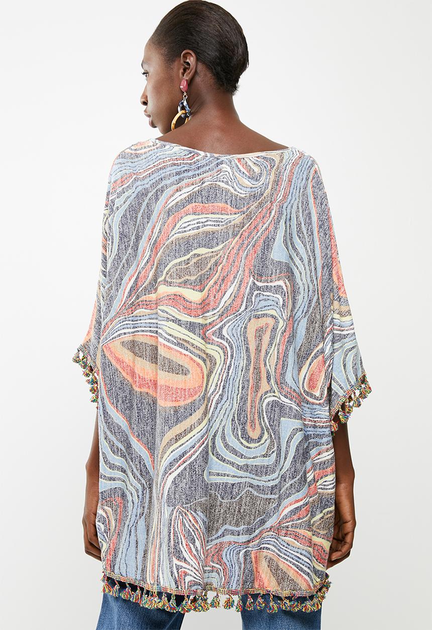 Revenge - Tassel detail printed tunic - blue