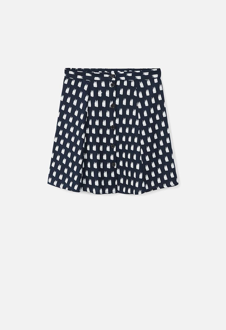 MANGO - Flowy printed skirt navy & white