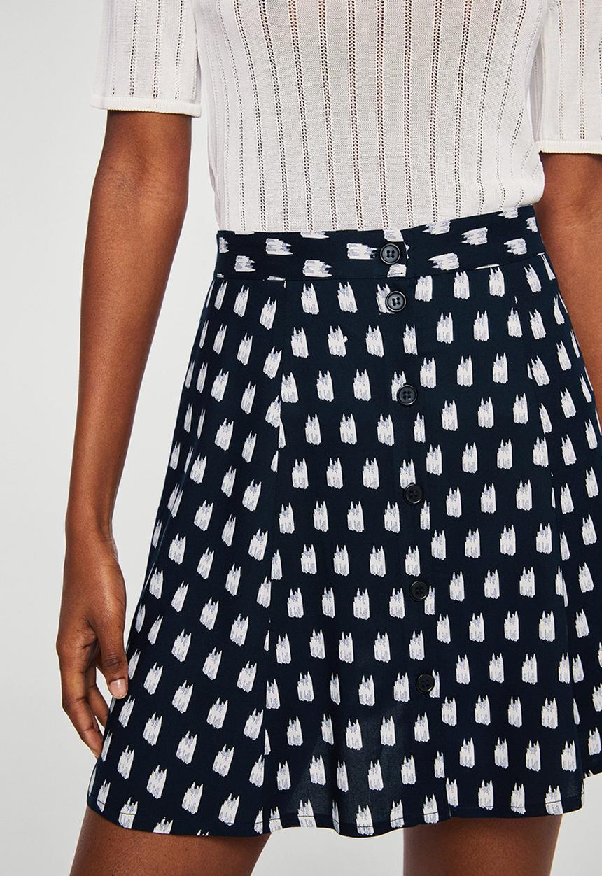 MANGO - Flowy printed skirt navy & white