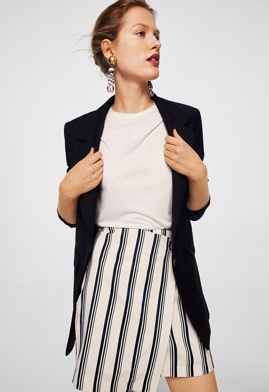 MANGO - Striped wrap skirt navy & white
