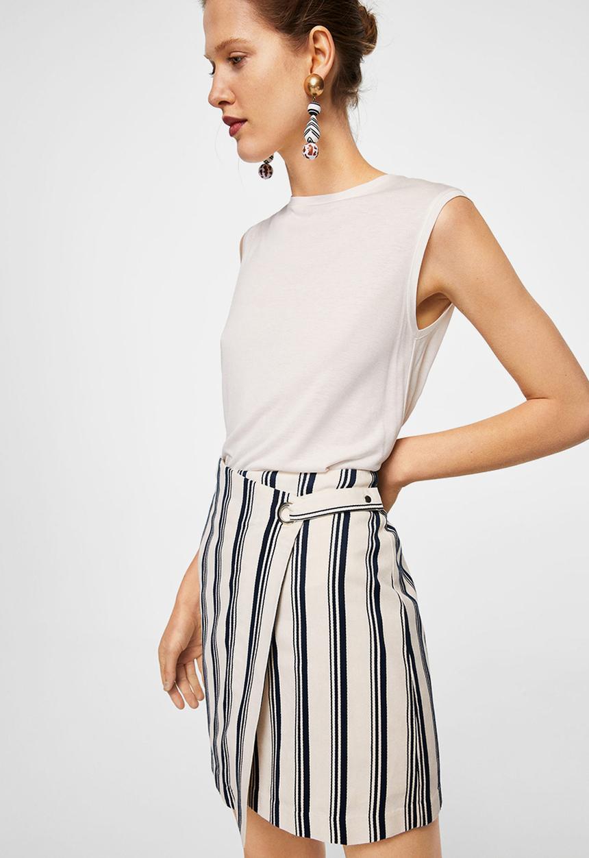 MANGO - Striped wrap skirt navy & white