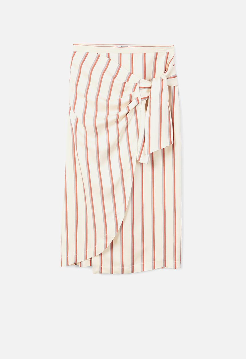 MANGO - Striped bow detail skirt - white