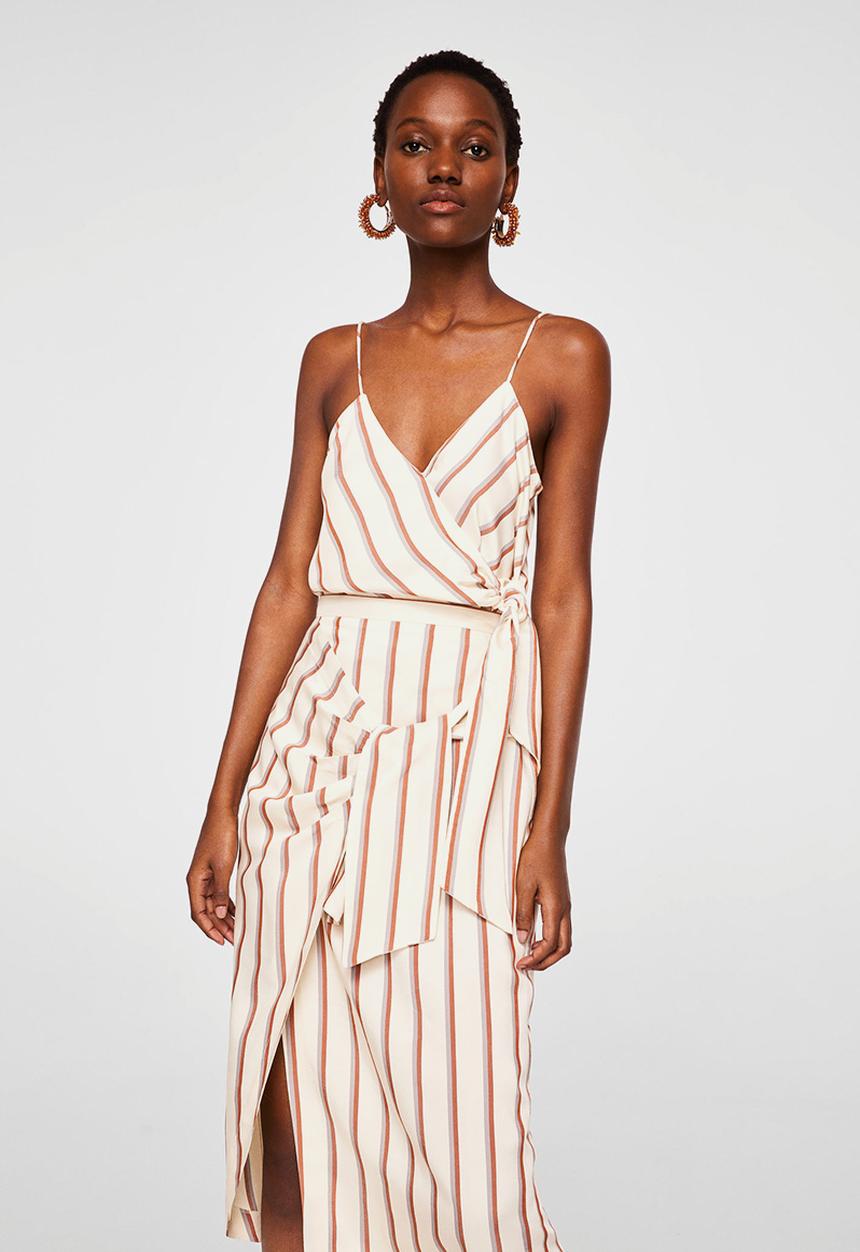 MANGO - Striped bow detail skirt - white