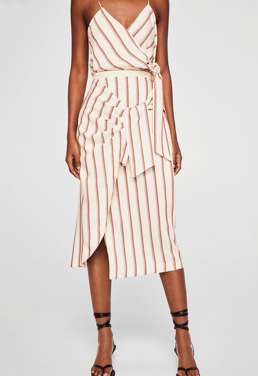MANGO - Striped bow detail skirt - white
