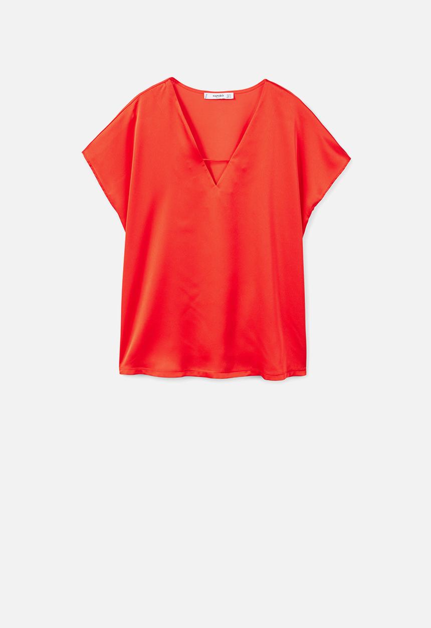 MANGO - V-neck blouse - coral