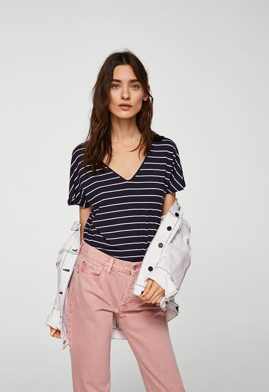 MANGO - V-neckline essential T-shirt - navy
