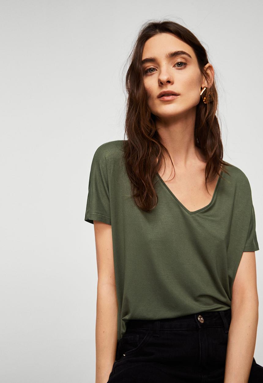 MANGO - V-neckline essential T-shirt - green
