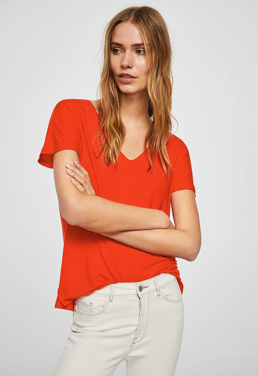 MANGO - V-neckline essential T-shirt - orange