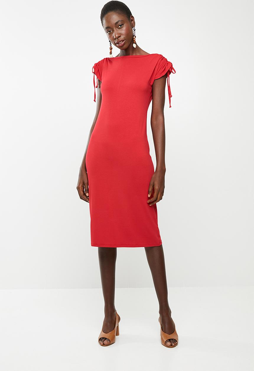 edit - Dress with draw cord sleeve - red