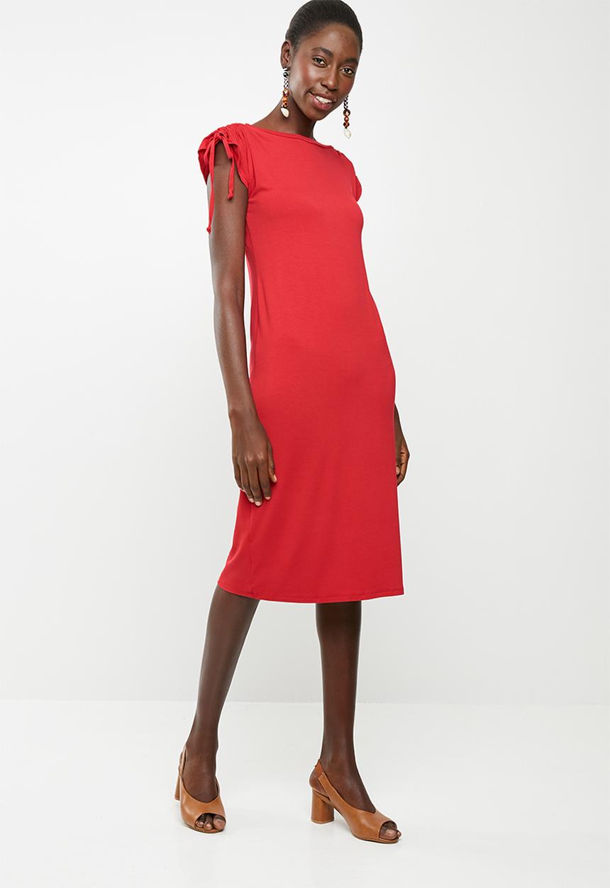 edit - Dress with draw cord sleeve - red