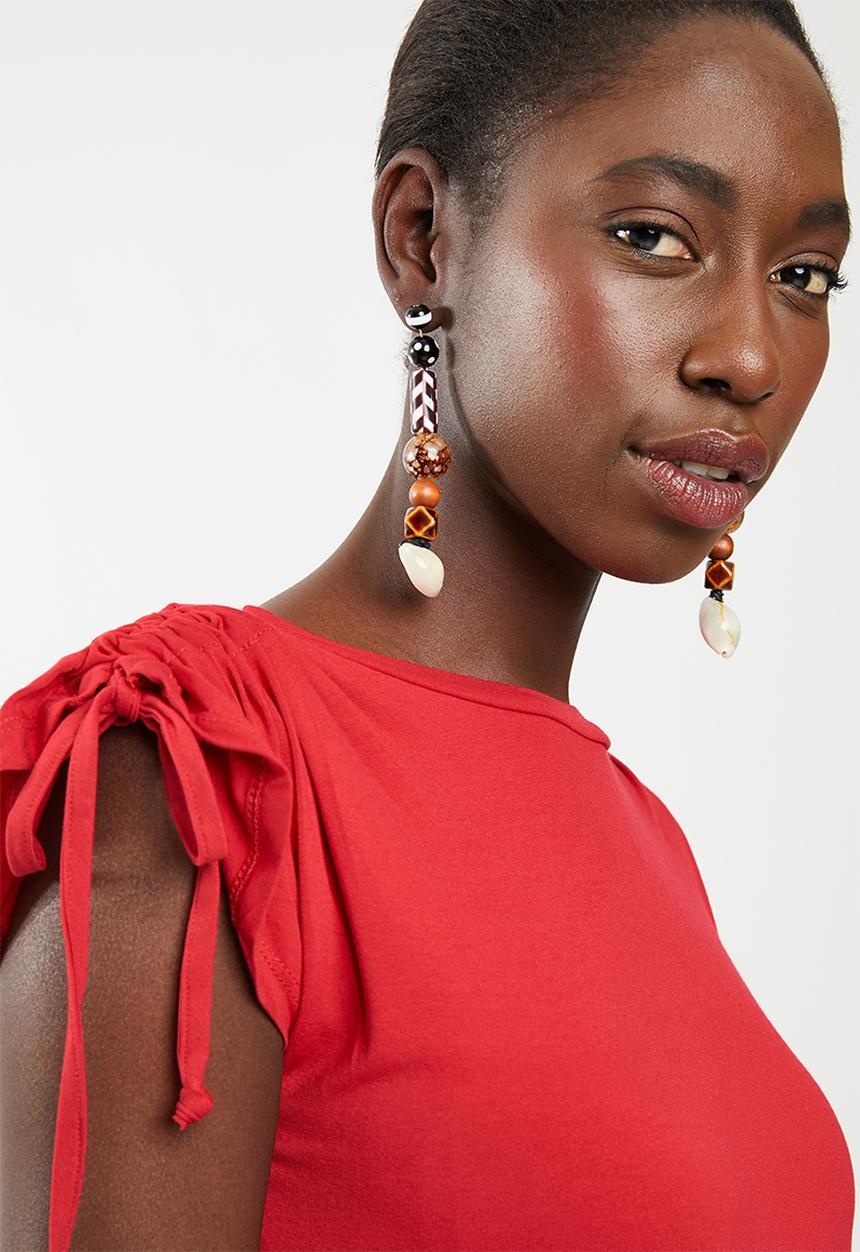 edit - Dress with draw cord sleeve - red