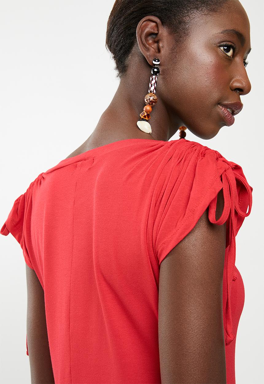 edit - Dress with draw cord sleeve - red