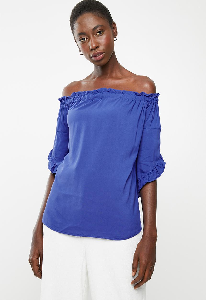 edit - Bardot 3/4 sleeve blouse - blue