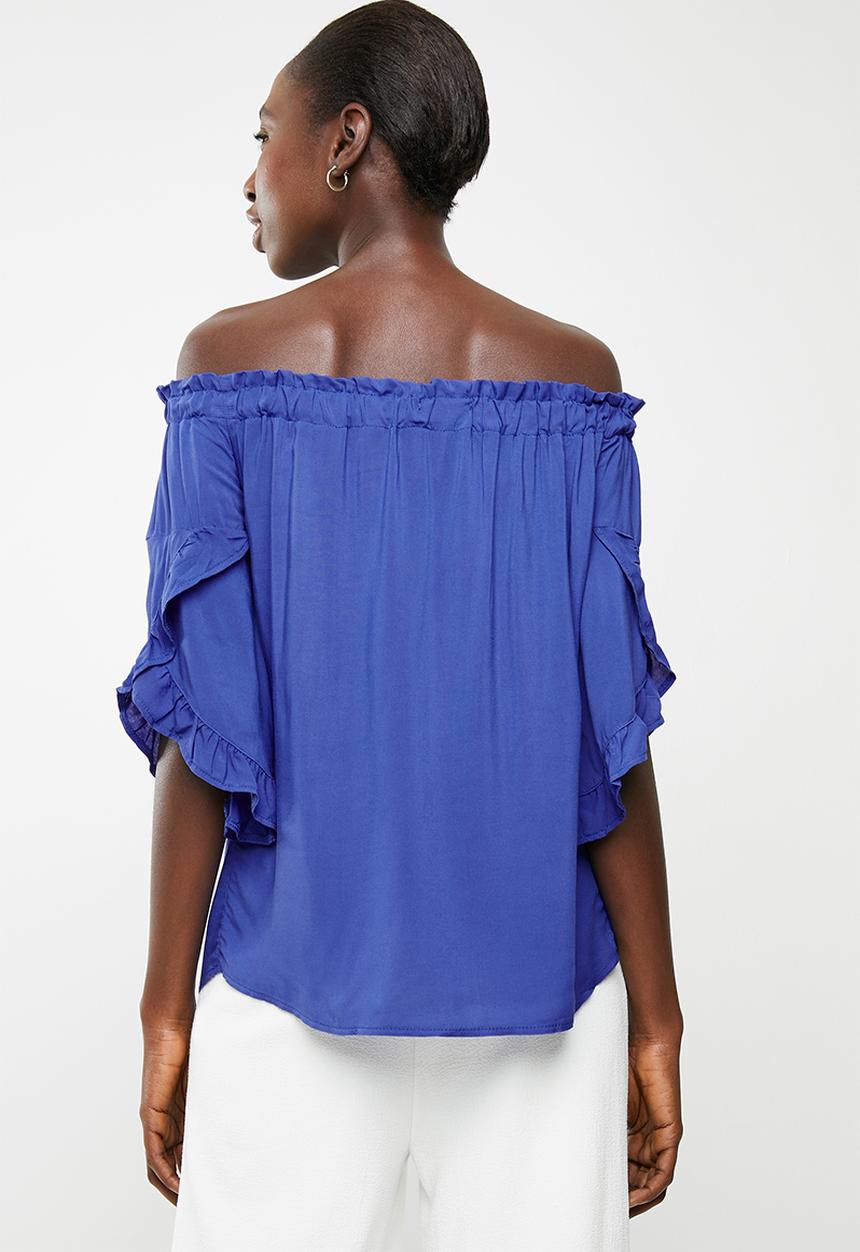 edit - Bardot 3/4 sleeve blouse - blue