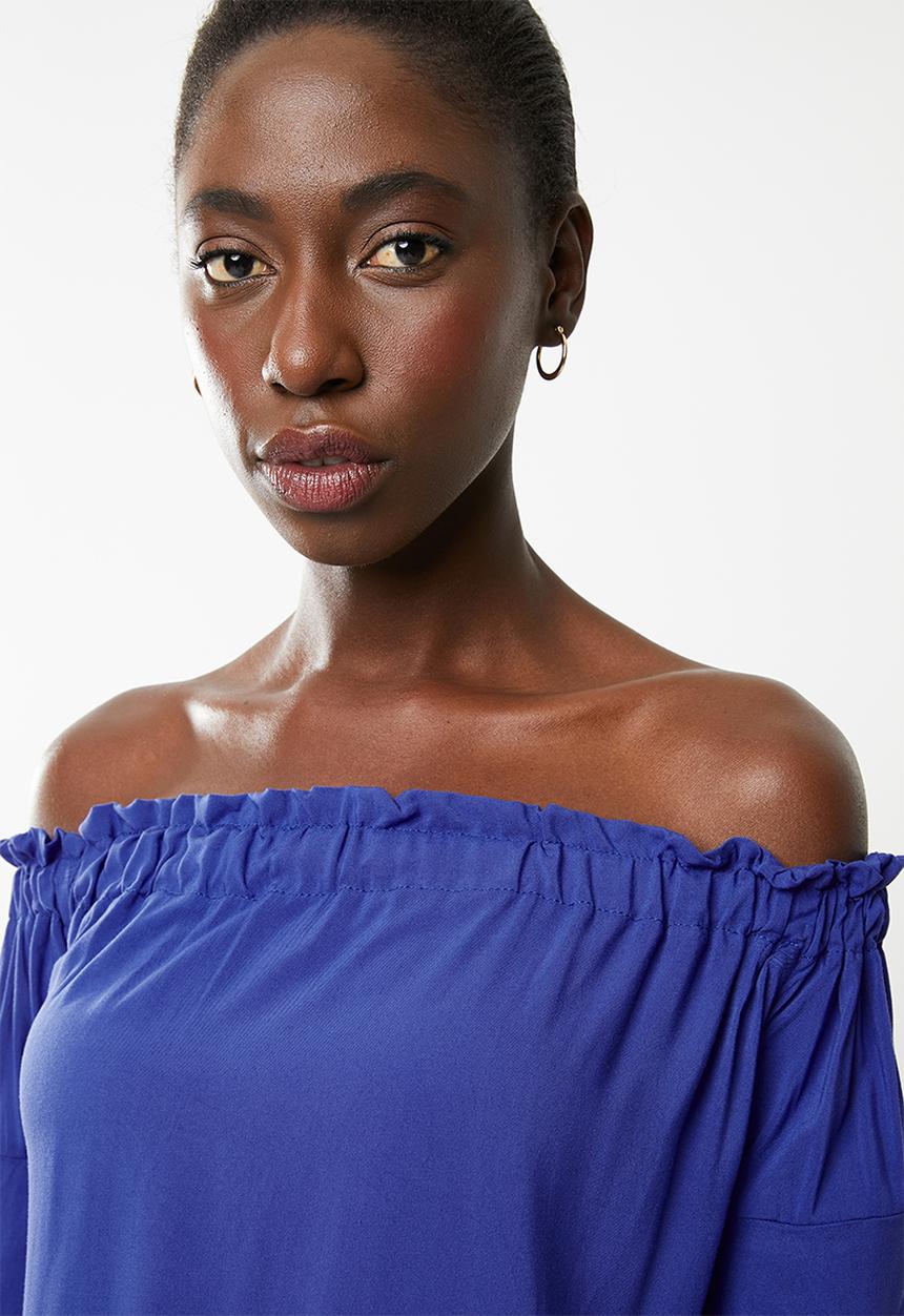 edit - Bardot 3/4 sleeve blouse - blue