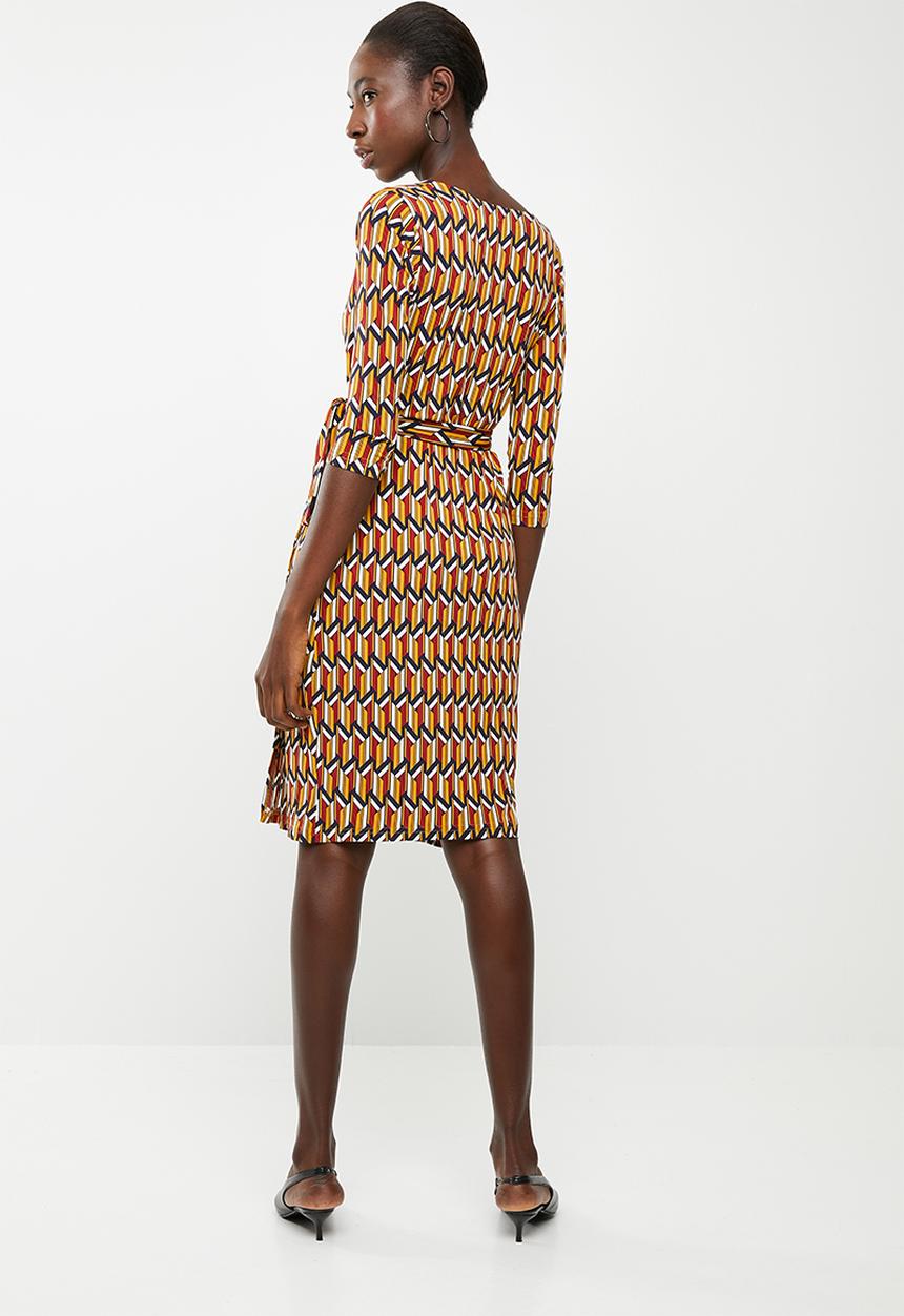 edit - 3/4 sleeve wrap dress  - multi