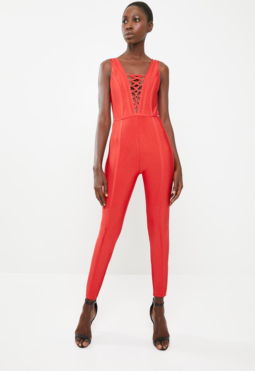 SISSY BOY - Front lace up detailed jumpsuit - red