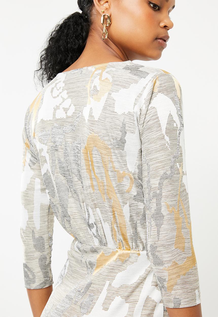 Superbalist - Jacquard knit wrap dress - gold & grey 
