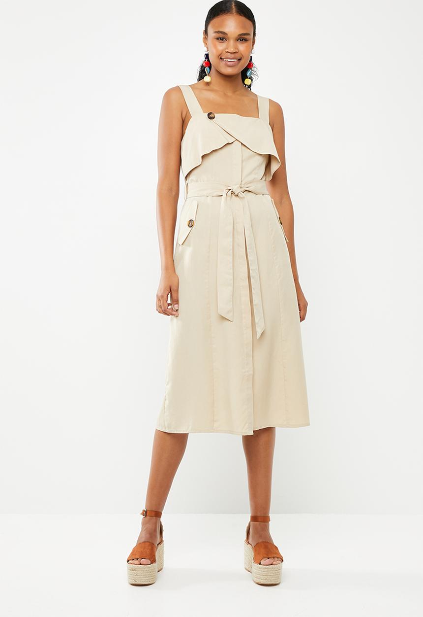 Superbalist - Wrap button up detail safari style dress - beige