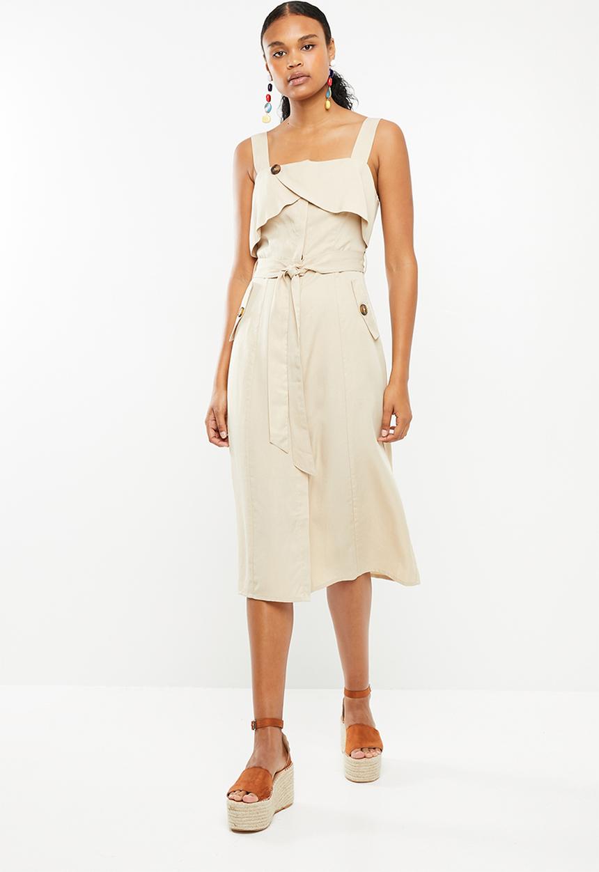 Superbalist - Wrap button up detail safari style dress - beige