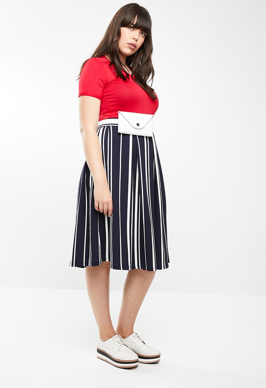 STYLE REPUBLIC PLUS - Fit and flare skirt - navy & white