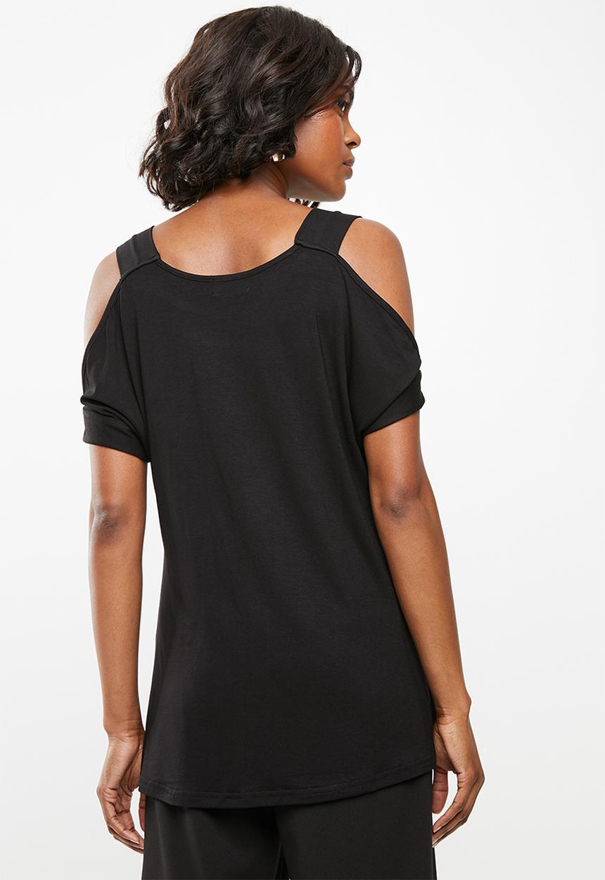 edit - Stripe cold shoulder top  - black & white