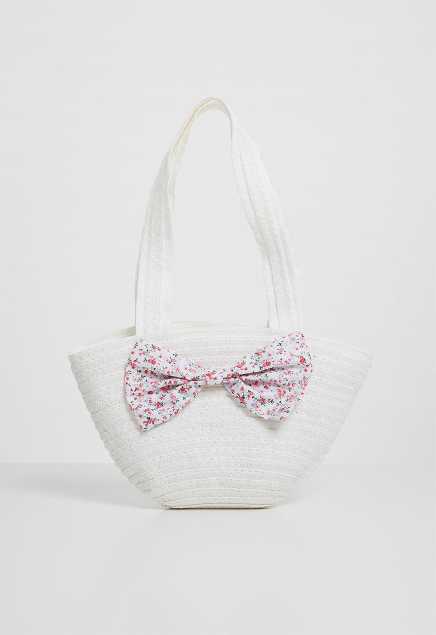 Pop Candy - Straw tote bag with bow detail - white