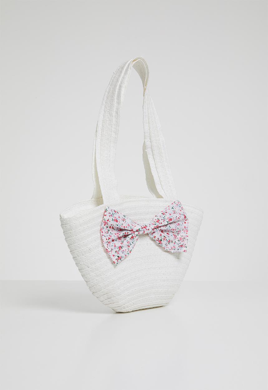 Pop Candy - Straw tote bag with bow detail - white