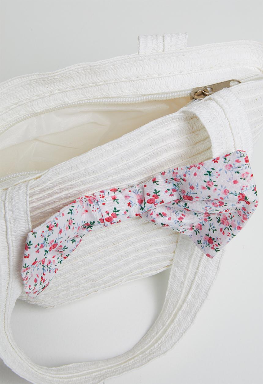 Pop Candy - Straw tote bag with bow detail - white