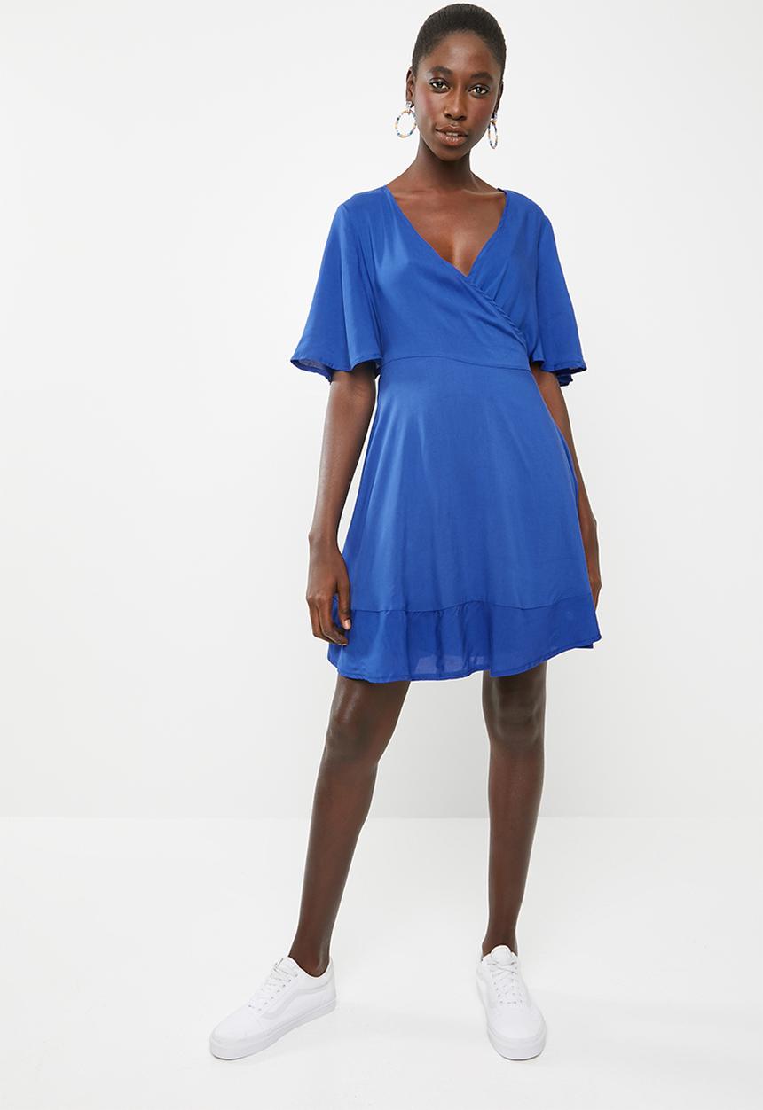 c(inch) - Frill detail wrap dress - blue