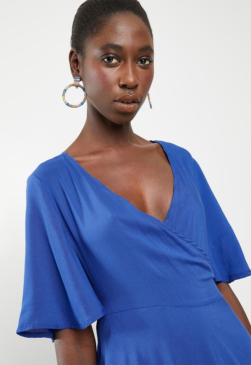 c(inch) - Frill detail wrap dress - blue