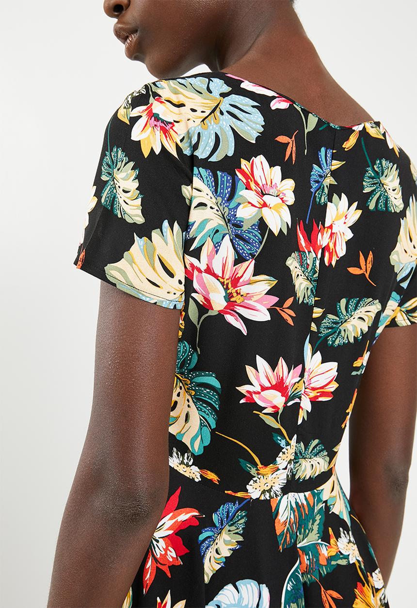c(inch) - Ruched front fit and flare dress - multi