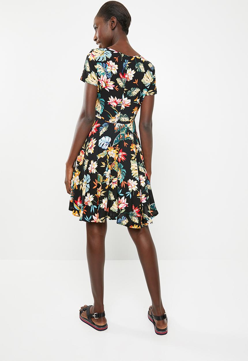 c(inch) - Ruched front fit and flare dress - multi