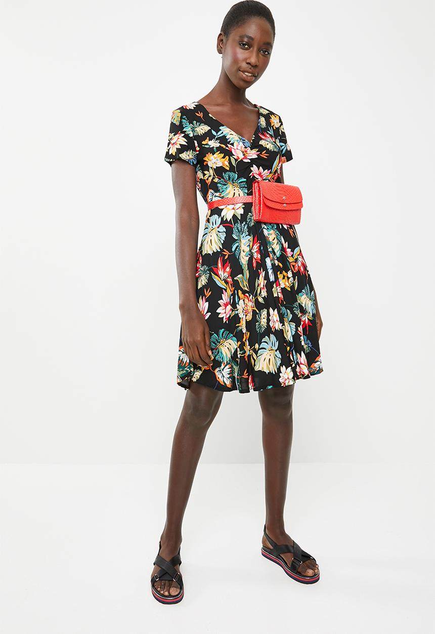 c(inch) - Ruched front fit and flare dress - multi