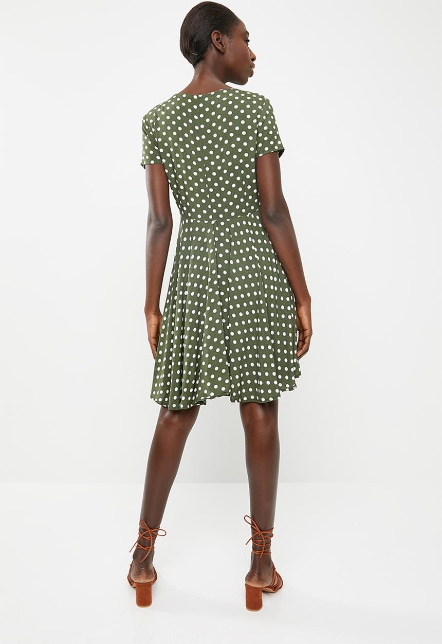 c(inch) - Ruched front fit and flare dress - khaki green