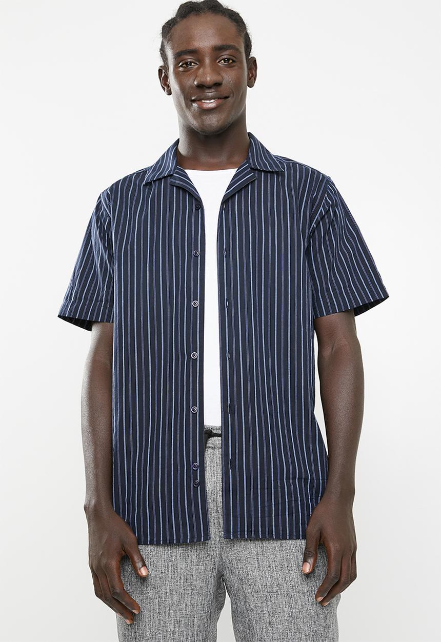 Superbalist - Short sleeve cuban collar stripe shirt - navy