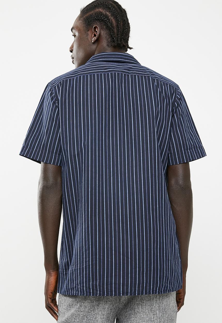 Superbalist - Short sleeve cuban collar stripe shirt - navy