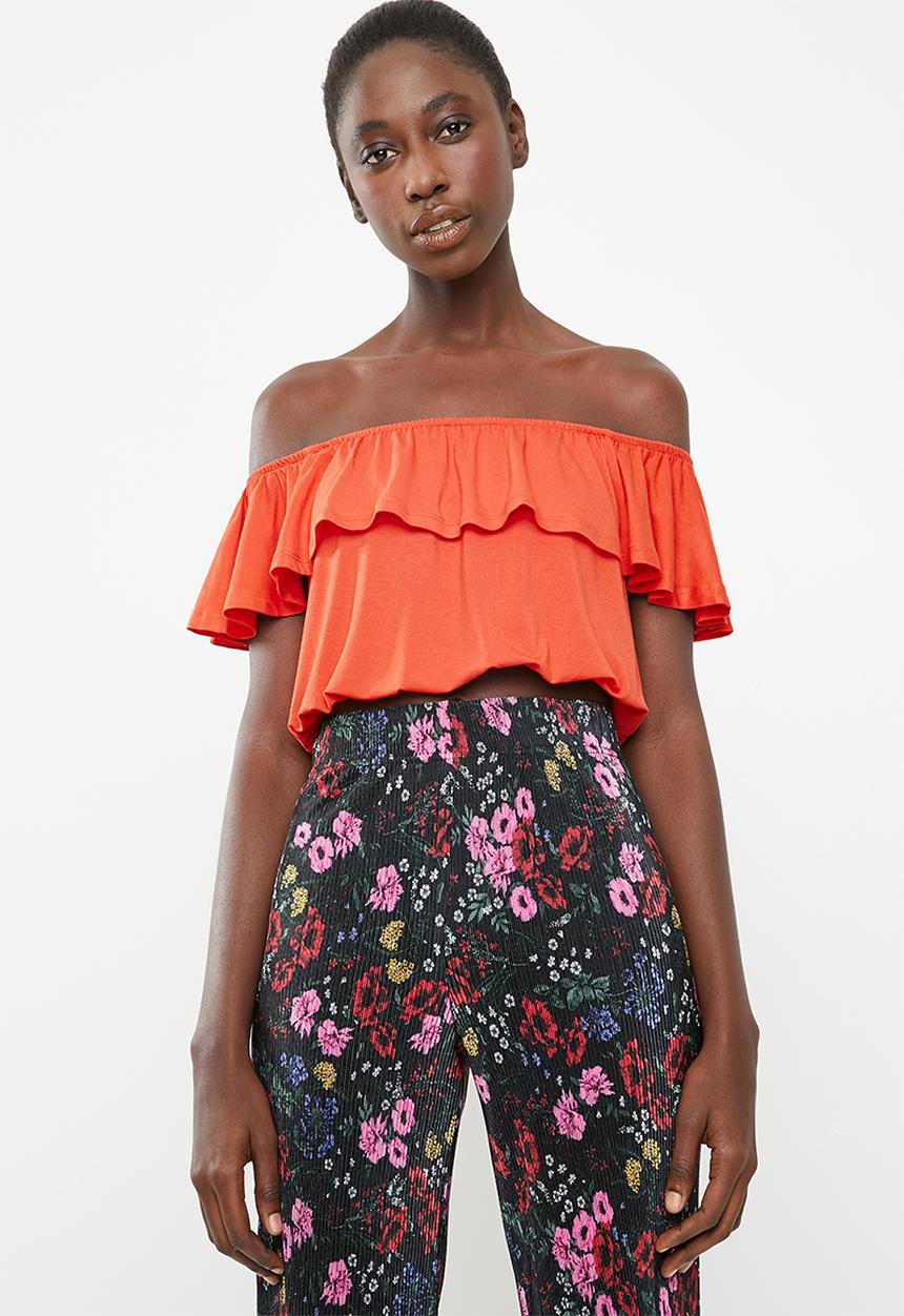 c(inch) - Frill detail bardot top - orange