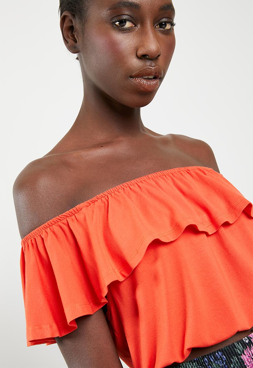 c(inch) - Frill detail bardot top - orange