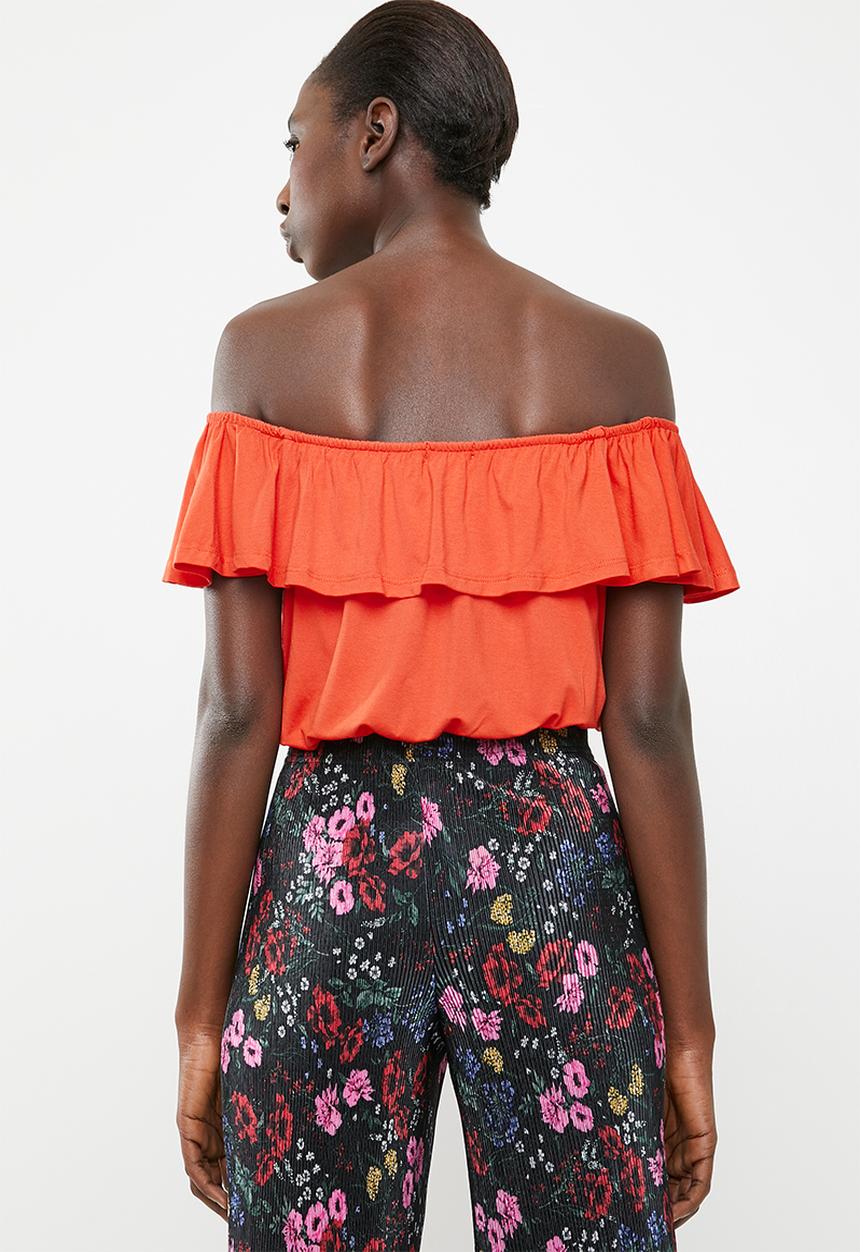 c(inch) - Frill detail bardot top - orange