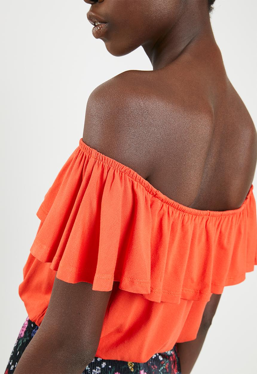 c(inch) - Frill detail bardot top - orange